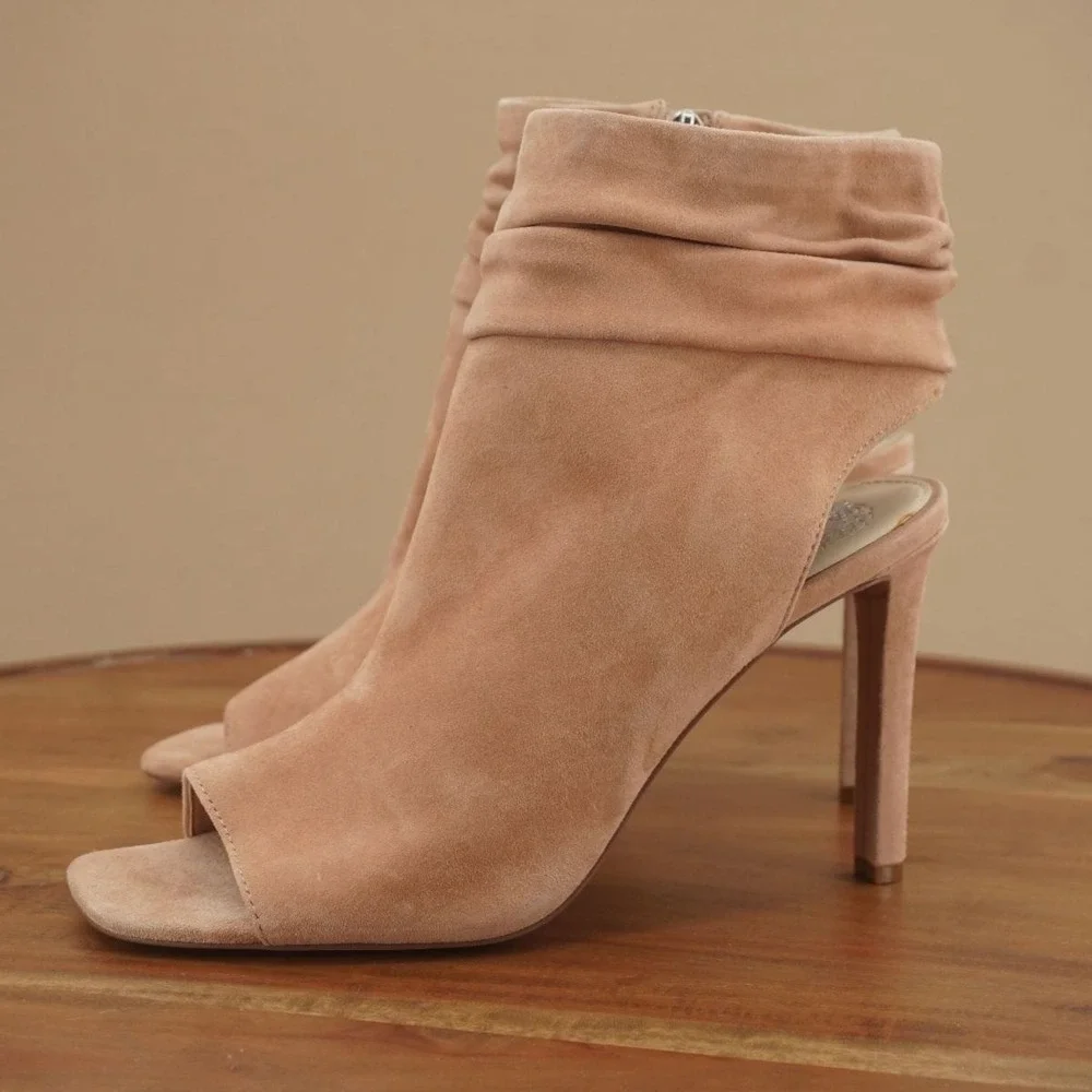 Vince Camuto Blush Suede Peep-Toe Slouch Ankle Booties